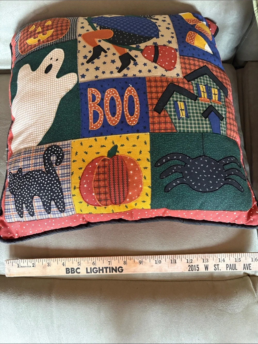 Fall Halloween Patchwork & Fall Pumpkin 2 Lot Accent Pillowsl 16x16